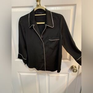 Zara Woman Studio, Black satin shirts with cream piping   Size medium